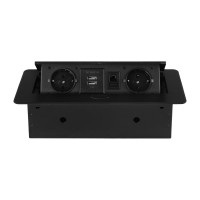 Розетка горизонтальная выдвижная ROCKETSOCKET 2 euro 16a, 2 usb a с блоком 5в/2.1а, rj45, проводка, цвет черный SHS020-B
