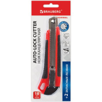 Канцелярский нож BRAUBERG universal 18 мм, 3 лезвия в комплекте, автофиксатор, черно-красный 271351