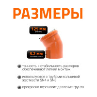 Отвод Ostendorf наружной канализации 125 мм, 30 градусов 221210