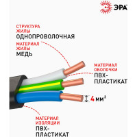 Кабель ЭРА ВВГПнг(А) 3x4 мм2 50м Б0058778