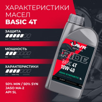 Моторное масло LAVR MOTO RIDE BASIC 4T 10W40 SL, 1 л Ln7749