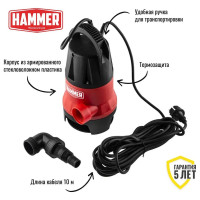 Дренажный насос Hammer  550вт 10000л/ч высота 7м частицы до 35мм NAP550D 641199