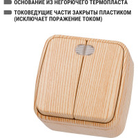 Выключатель TDM ELECTRIC 2-кл. открытой установки с подсветкой IP20 10А, сосна "Дача" Народная SQ1824-0054