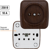 Розетка открытой установки TDM ELECTRIC 2П IP20 10А, венге "Дача" Народная SQ1824-0027