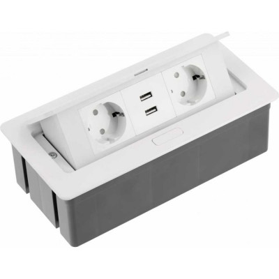 GTV Удлинитель врезной прямоугольный soft, 2xschuko, 2xusb/5v, вилка провод 1,5м, белый AE-PBSUC2GS-10