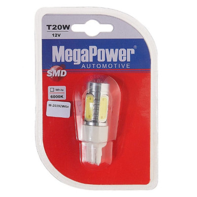 MEGAPOWER Автолампа W21/5W W3х16q 6 SMD WATTS CREE WHITE M-20393DWбл