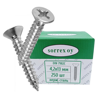 SORREX Саморез по металлу 4,2х13 нержавеющая сталь А2 DIN 7982 (250 штук) 7982-2-042-013 250