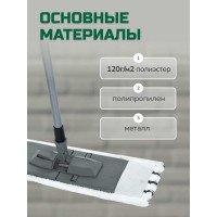 Плоская швабра для влажной уборки In'Loran микрофибра 44x13 см телескопическая ручка 71-120 см BS-012GR