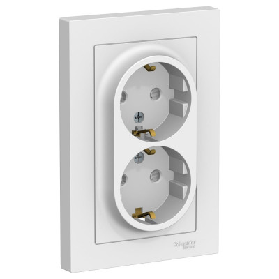 Розетка Systeme Electric AtlasDesign Бел с/з двойная, со шторками, 16А, в сборе SE ATN000126