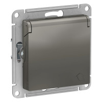 Розетка Systeme Electric AtlasDesign Сталь с/з, со шторками, с крышкой, 16А, в сборе SE ATN000946