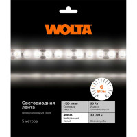 Светодиодная лента Wolta SMD2835 6Вт, 4000К Дневной белый свет ,12В, защита IP20, ширина 8 мм, длина 5 метров WLS2835-6W/4000/12H60-01