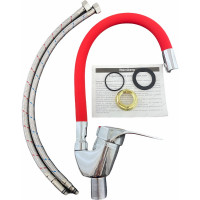 Смеситель для кухни Rainsberg с гибким силиконовым изливом, красный R3193F-8