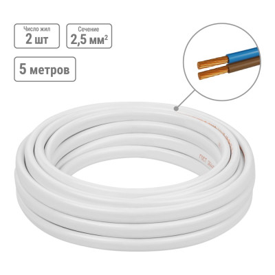 Провод TDM ELECTRIC ПГВВП 2х2,5 ГОСТ 5м , белый SQ0127-0303