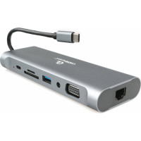 Адаптер интерфейсов Cablexpert USB-C 8-в-1 (Type-C, USB3.1, HDMI,DP,VGA,RJ-45,AUX,кардридер), коробка A-CM-COMBO8-01