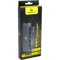Адаптер интерфейсов Cablexpert USB-C 8-в-1 (Type-C, USB3.1, HDMI,DP,VGA,RJ-45,AUX,кардридер), коробка A-CM-COMBO8-01
