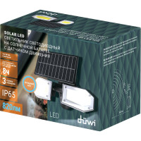 Светодиодный светильник duwi с датчиком движения Solar LED на солнечных батареях, 25Вт, 6500К, 820Лм, IP65, 3 режима, цвет черный 25018 0