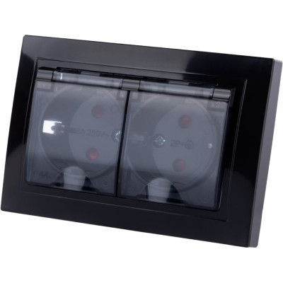 Двойная розетка TDM ELECTRIC 2П+З с защитными шторками и прозрачной крышкой 16А 250В IP44 антрацит Таймыр SQ1814-0877