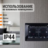 Двойная розетка TDM ELECTRIC 2П+З с защитными шторками и прозрачной крышкой 16А 250В IP44 антрацит Таймыр SQ1814-0877