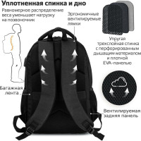 Универсальный рюкзак с отделением для ноутбука BRAUBERG URBAN, USB-порт, Kinetic, черный, 46x31x18см, 270798