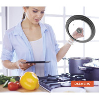 Универсальная крышка для любой сковороды и кастрюли DASWERK 3 размера (24-26-28 см) серая 607591