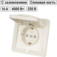 Розетка слоновая кость с защитными шторками и крышкой с заземлением, 16А 250В IP44 серия "Ильмень" TDM ELECTRIC SQ1823-0117