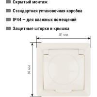 Розетка слоновая кость с защитными шторками и крышкой с заземлением, 16А 250В IP44 серия "Ильмень" TDM ELECTRIC SQ1823-0117