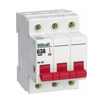 Выключатель нагрузки DEKraft ВН-102, 3 Р, 63 А, 400 В 17011DEK