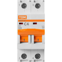 Автоматический выключатель ВА47-29 (2Р; 4 А; 4.5 кА; С) TDM ELECTRIC SQ0206-0087