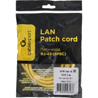 Патч-корд Cablexpert UTP кат.6, 1м, литой, многожильный жёлтый PP6U-1M/Y
