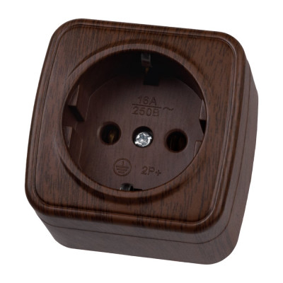 Розетка TDM ELECTRIC 2П+З открытой установки IP20 16А, венге "Дача" Народная SQ1824-0028