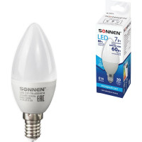 Светодиодная лампа SONNEN 7Вт, цоколь Е14, свеча, холодный белый свет, LED C37-7W-4000-E14, 453712