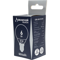 Светодиодная лампа Включай 6W E14 шарик 4000K 220V LED PREMIUM G45-6W-E14-W 1003894