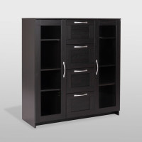 Тумба/комод Гуд ЛАКК СИРИУС 2 двери со стеклом и 4 ящика, 117x41x123 см, черная, дуб венге 2.02.03.400.5