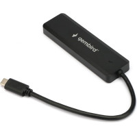 Концентратор usb 3.0 Gembird 4 порта, кабель type-c 19см, с доп. питанием (type-c), UHB-C424