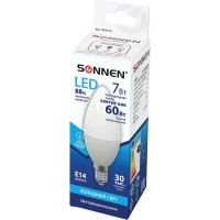 Светодиодная лампа SONNEN 7Вт, цоколь Е14, свеча, холодный белый свет, LED C37-7W-4000-E14, 453712
