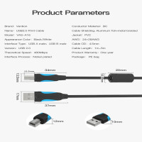 Кабель VENTION USB 2.0 AM/BM - 8м, черный VAS-A16-B800