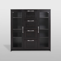 Тумба/комод Гуд ЛАКК СИРИУС 2 двери со стеклом и 4 ящика, 117x41x123 см, черная, дуб венге 2.02.03.400.5