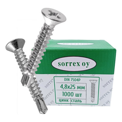SORREX Саморез оцинкованный по металлу DIN 7504P M4.8х25 (1000 штук) 7504P-1-042-050 7504P-1-048-025 1000