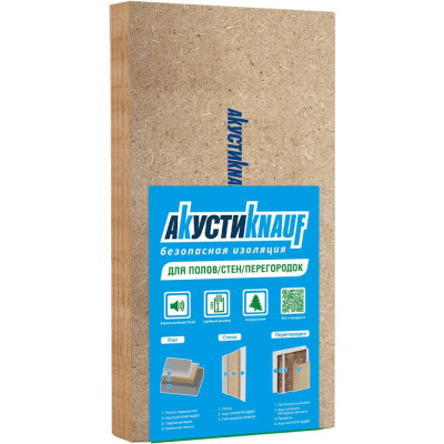Knauf Insulation Мягкая древесноволокнистая плита (мдвп) АкустиКНАУФ, 12x600x1250, 6 м2 / 8 плиты 789380