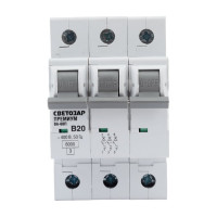 Автоматический выключатель СВЕТОЗАР ПРЕМИУМ 3-полюсный, 20 A, B, откл. сп. 6 кА, 400 В SV-49013-20-B