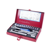 Набор торцевых головок с принадлежностями (1/4", шестигранные, 4-13 мм, 19 предметов) KING TONY 2521MR