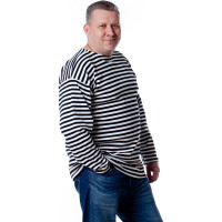 Тельняшка в черную полоску с длинным рукавом БЕРТА хлопок, плотная, 700ч-56-58