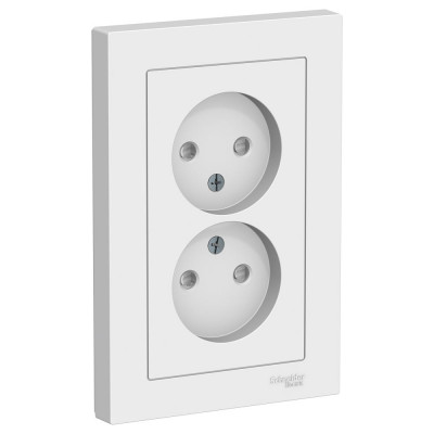 Розетка Systeme Electric AtlasDesign Бел б/з двойная, со шторками,16А, в сборе SE ATN000122
