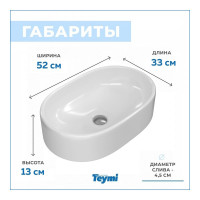 Раковина Teymi IVA 52 накладная, белая T50602 00-00256777