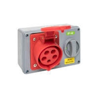 Розетка с блокировкой и выключателем EKF 1425 3Р+РЕ+N 32А 380В IP44 ps-1425-32-380