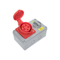 Розетка с блокировкой и выключателем EKF 1425 3Р+РЕ+N 32А 380В IP44 ps-1425-32-380