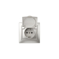 Розетка Intro Plano с заземлением 2P+E Schuko с крышкой, 16А-250В, IP20, СУ, алюминий, Б0053892