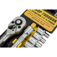 Набор головок БМ  1/4"DR 6-гр.12 предметов с трещоткой 4,5,6,7,8,9,10,11,12,13 мм с удлинителем 1/4" 75 мм 970814