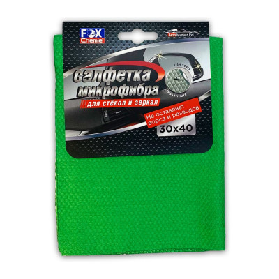 Салфетка для стекол и зеркал Fox Chemie микрофибра, 30x40 LMF32