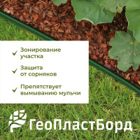 Садовый пластиковый бордюр ГеоПластБорд высота 58 мм, 8 метров + 32 колышка, 24 см. зелёный GPB58.08.32.Gr